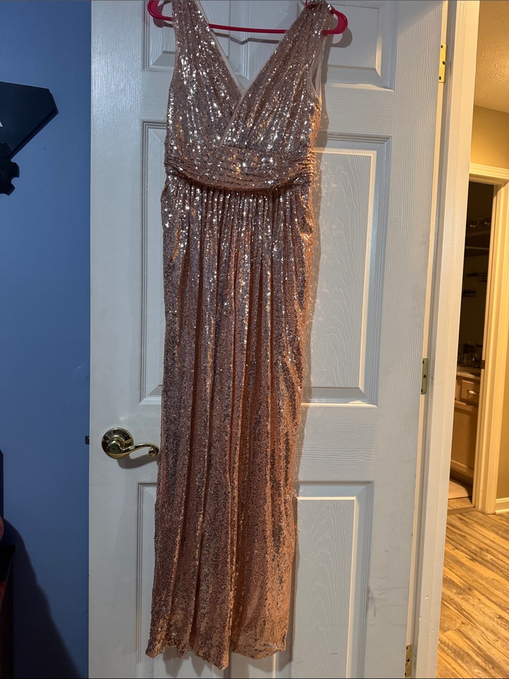 Rose Gold Sequin V-Neck Midi Dress